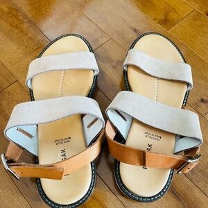 RUDSAK Beige and Tan Dual-Strap Leather & Suede Sandals
